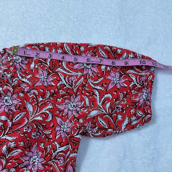 LOFT Red and White Boho Preppy Floral Tiered Ruffled Midi Dress with V-Neck - Picture 5 of 14